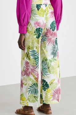 Pantalone in popeline a fantasia - Verde