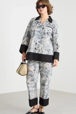 Pantalone in popeline - Bianco Nero