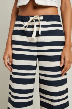 Pantalone in popeline con coulisse - Bianco Blu