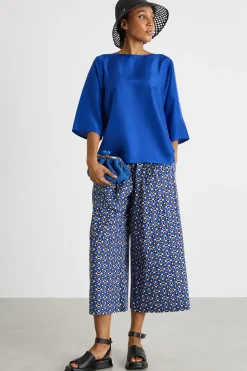 Pantalone in popeline stampato - Blu