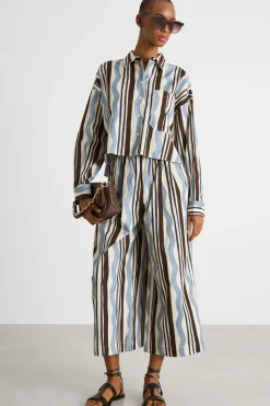Pantalone in popeline stampato - Marrone Azzurro