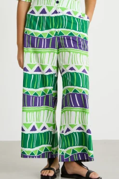 Pantalone in popeline stampato - Verde Viola Bianco