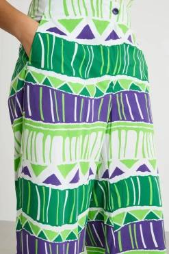 Pantalone in popeline stampato - Verde Viola Bianco