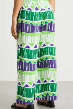 Pantalone in popeline stampato - Verde Viola Bianco