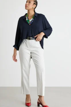 Pantalone in tessuto gessato - Bianco Nero