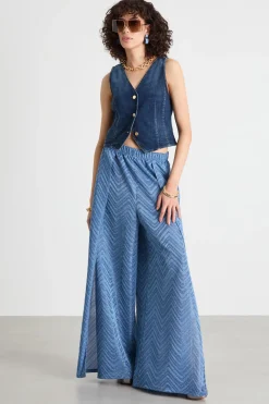 Pantalone in tessuto jacquard chevron - Azzurro