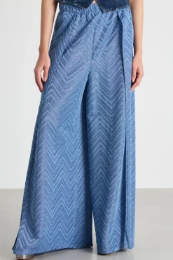 Pantalone in tessuto jacquard chevron - Azzurro