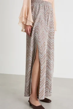 Pantalone in tessuto jacquard chevron - Marrone
