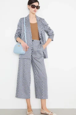 Pantalone in twill stampato - Blu Beige Azzurro