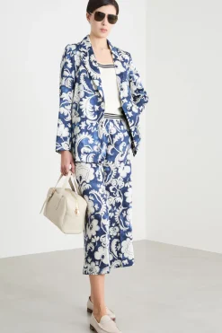 Pantalone in twill stampato - Blu Bianco