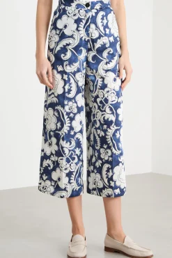 Pantalone in twill stampato - Blu Bianco