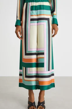 Pantalone in twill stampato - Verde Arancione Bianco