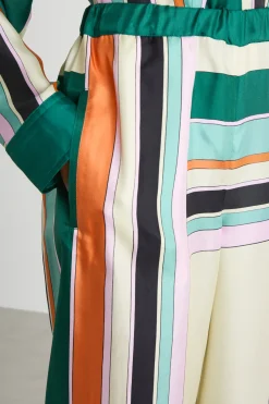 Pantalone in twill stampato - Verde Arancione Bianco