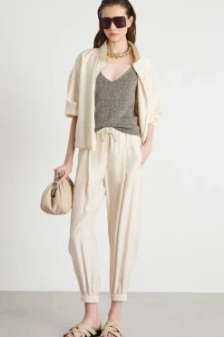 Pantalone jogger con elastico al fondo - Avorio