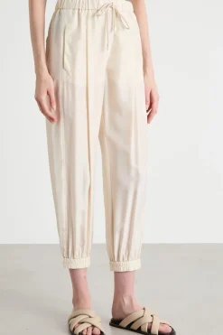 Pantalone jogger con elastico al fondo - Avorio