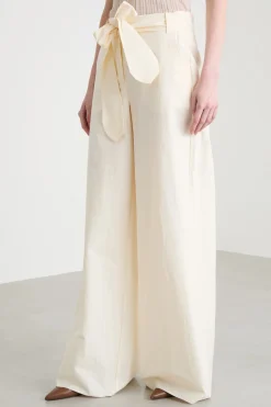 Pantalone palazzo con cintura - Bianco