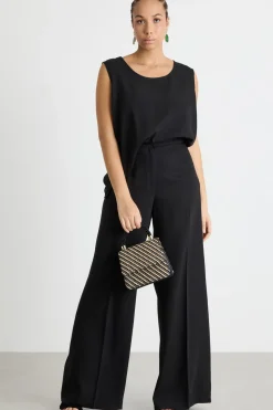 Pantalone palazzo con piega centrale - Nero