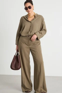 Pantalone palazzo con piega centrale - Verde