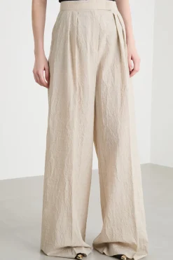 Pantalone palazzo con pieghe - Beige