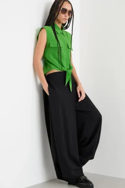 Pantalone palazzo in cady - Nero