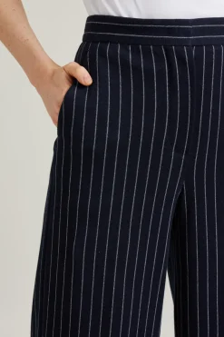 Pantalone palazzo in cotone gessato - Blu Notte