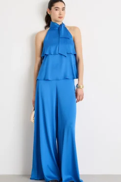 Pantalone palazzo in creponne - Azzurro