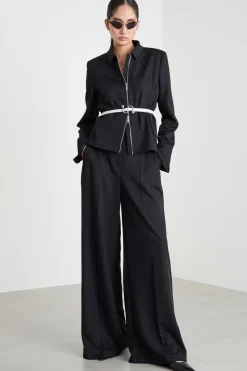 Pantalone palazzo in jersey piqué - Nero