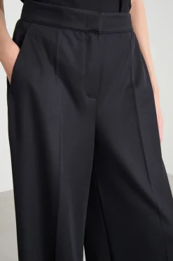 Pantalone palazzo in jersey piqué - Nero