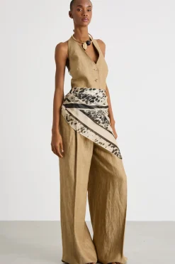 Pantalone palazzo in lino - Cammello