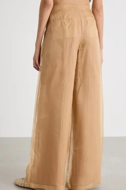 Pantalone palazzo in organza - Cammello