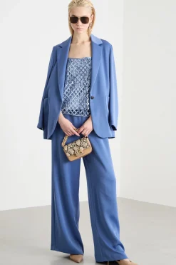 Pantalone palazzo in raso - Azzurro