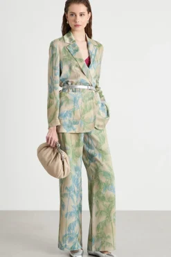 Pantalone palazzo in raso - Beige Verde