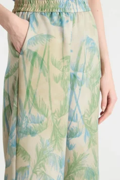 Pantalone palazzo in raso - Beige Verde