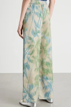 Pantalone palazzo in raso - Beige Verde