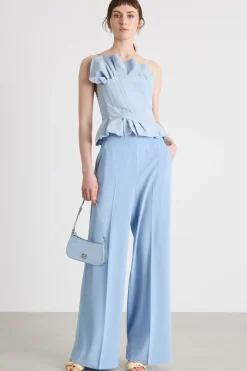 Pantalone palazzo in raso opaco - Azzurro