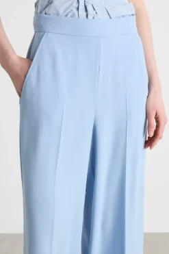 Pantalone palazzo in raso opaco - Azzurro