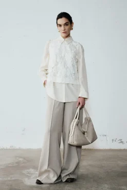 Pantalone palazzo in tela - Beige