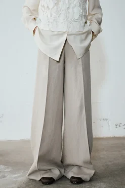 Pantalone palazzo in tela - Beige