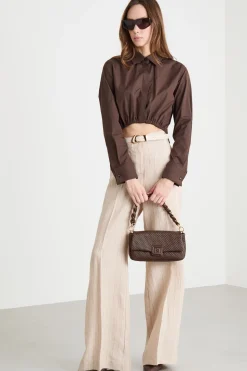 Pantalone palazzo in tela - Beige