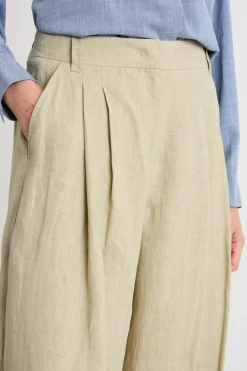 Pantalone palazzo in tela - Verde