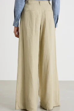 Pantalone palazzo in tela - Verde