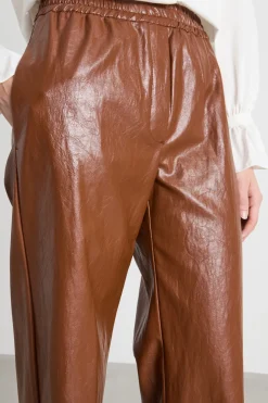 Pantalone palazzo in tessuto spalmato - Marrone