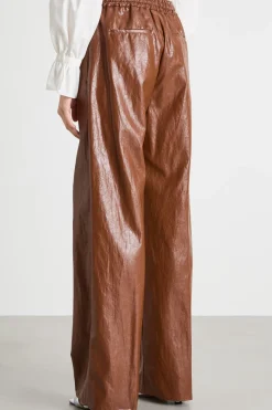 Pantalone palazzo in tessuto spalmato - Marrone