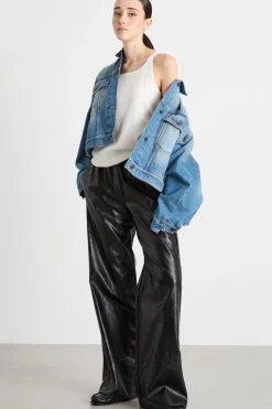 Pantalone palazzo in tessuto spalmato - Nero