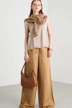 Pantalone palazzo in twill - Cammello