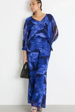 Pantalone palazzo stampato - Blu Nero