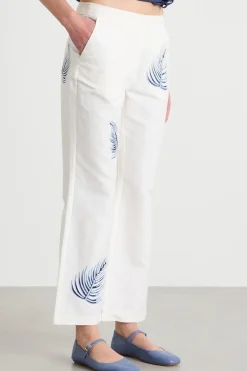 Pantalone ricamato con fondo svasato - Bianco