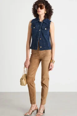 Pantalone skinny con tagli e impunture - Cammello