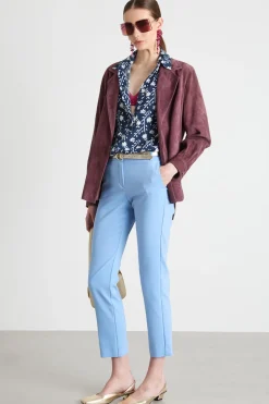 Pantalone slim in tessuto doppio - Azzurro