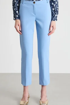 Pantalone slim in tessuto doppio - Azzurro